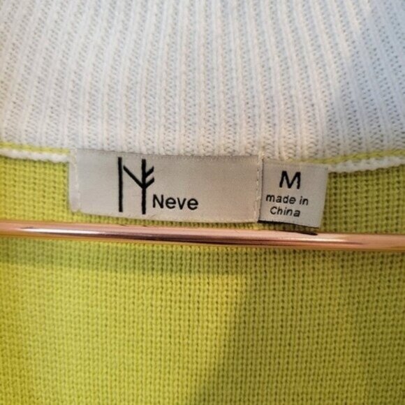 Neve | 100% Cotton 1/4 Quarter Zip Up Pullover Ski Sweater Neon Yellow Green - Picture 5 of 7